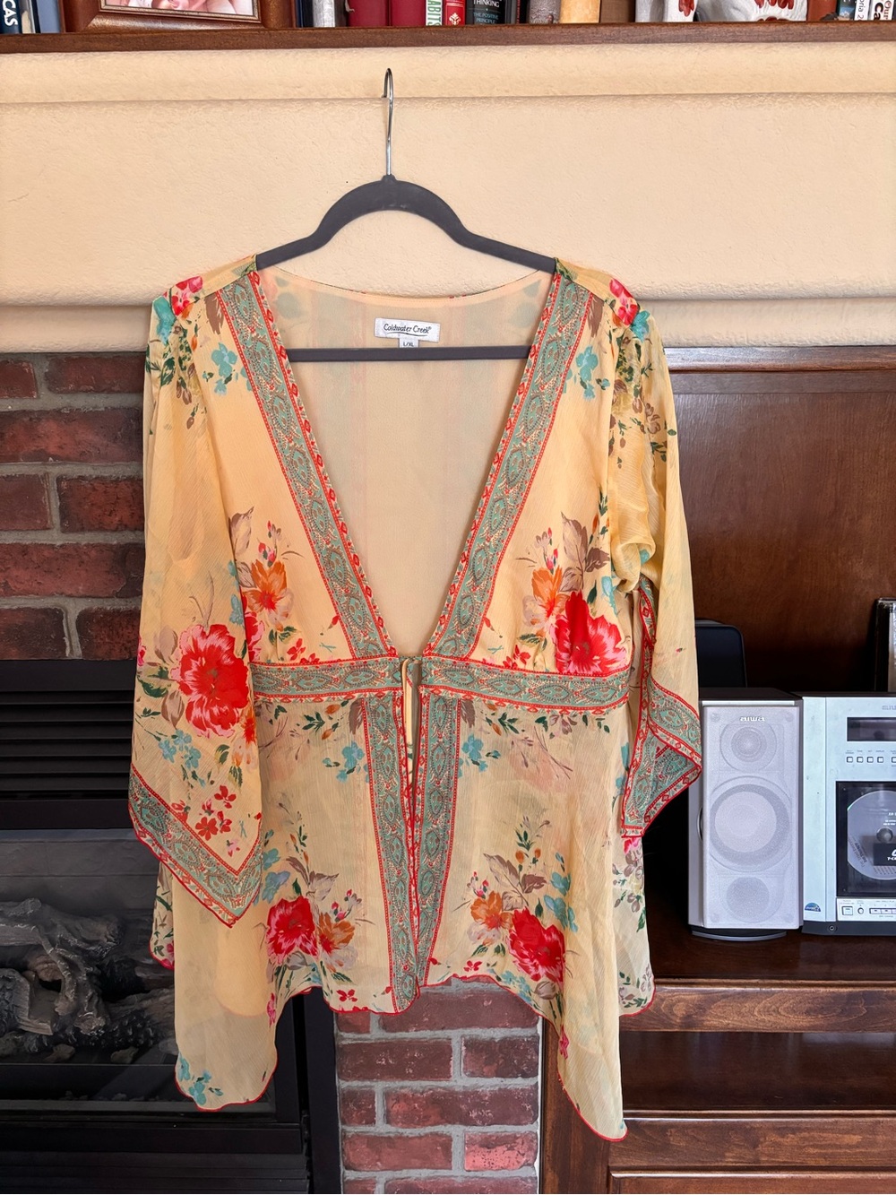 Coldwater Creek Peach-Tone Blouse with Subtle Coral Accents